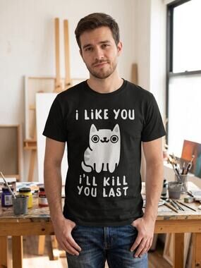 Threadless Mens M T-Shirt Black Cat I Like You I'll Kill You Last Graphic Tee